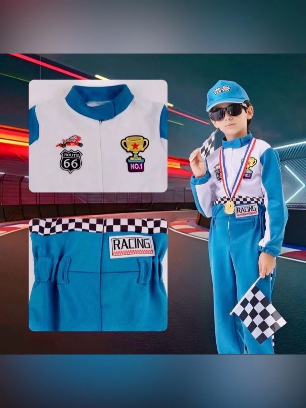 Kids Racing Suit Costume Toddler and Boys Race Car Driver Jumpsuit, Dress Up & P